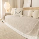 Sofa Cover Throw with Lace Trim & Pom-Pom Fringe, Decorative Couch Cover Blanket