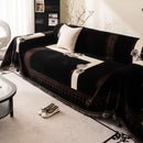 Jacquard Floral Band Sofa Cover with Tassels, Thick Textured Couch Throw Blanket