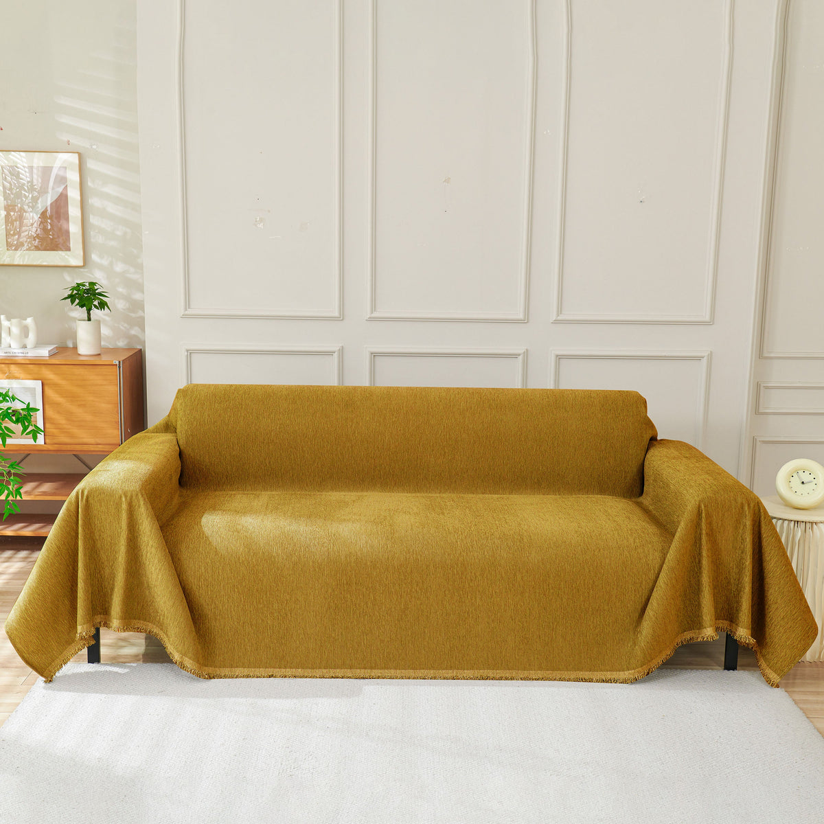 Solid Color Chenille Sofa Throw Blanket, Modern Decor Soft Couch Cover with Fringes, photo 2 of 42