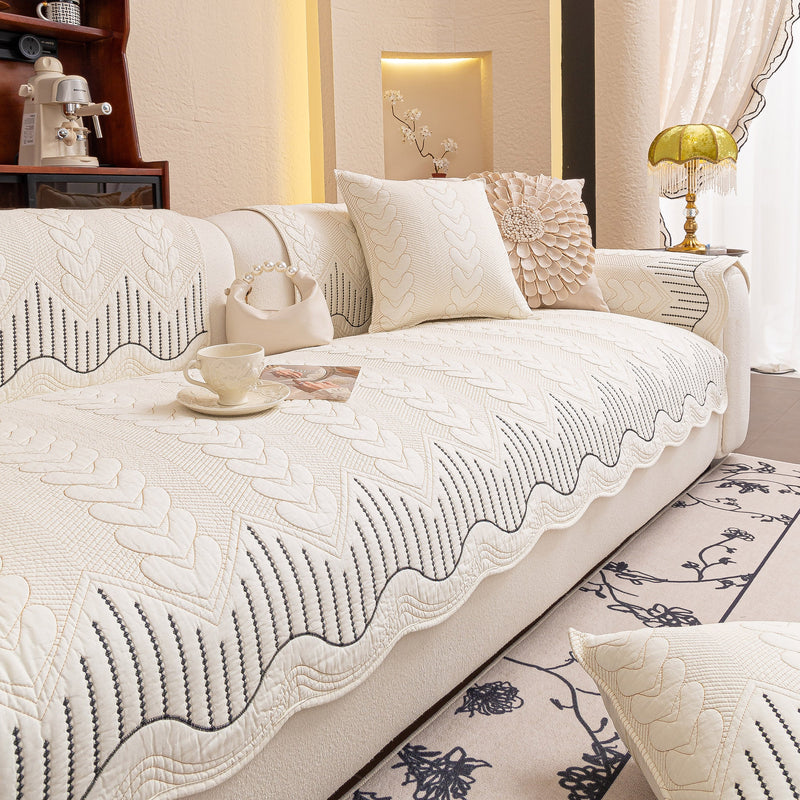3D Quilted Thick Cotton Sofa Cover Non-Slip Couch Throw for Fabric & Leather Sofas
