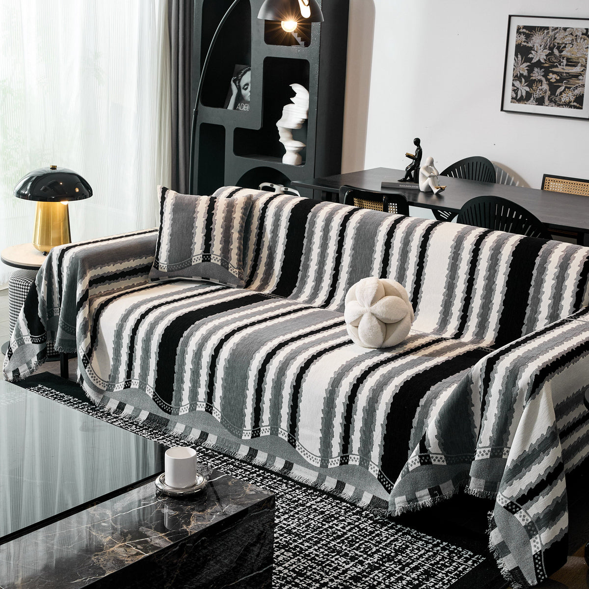 Striped Chenille Sofa Throw Covers, Boho Style Cozy Couch Protector Blanket, photo 14 of 38