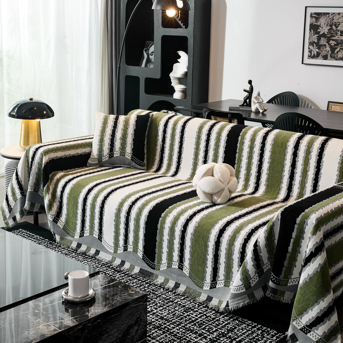 Striped Chenille Sofa Throw Covers, Boho Style Cozy Couch Protector Blanket, photo 4 of 38
