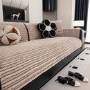 Plush Striped Couch Seat and Backrest Cover, Non-Slip Individual Sofa Protector