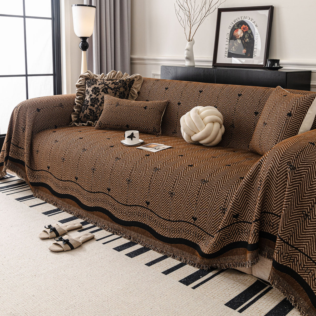 Chenille Couch Throw Cover Decorative Herringbone Sofa Blanket Protector for Couch, photo 23 of 42