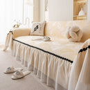Leaf Jacquard Sofa Cover with Ruffle Skirt – Non-Slip Couch Protector with Sheer Hem