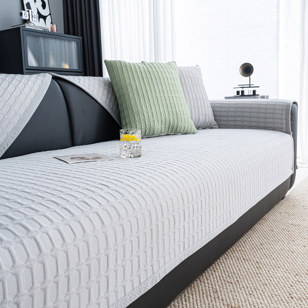 Geometric Textured Couch Slipcover Protector Non-Slip Ice Silk Sofa Cover for Couch
