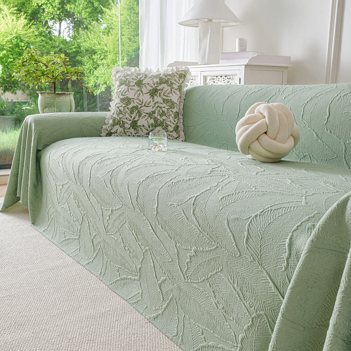 Embossed Leaf Pattern Sofa Cover Blanket for Couch, Soft Cooling Textured Couch Cover, photo 27 of 41