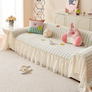 Cute Dotted Stripe Couch Protector, Non-Slip Washable Sofa Cover with Ruffled Skirt