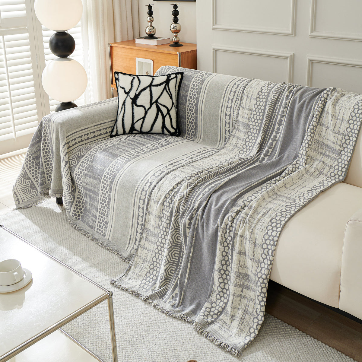 Chenille Sofa Cover Throw Blanket, Boho Geometric Scratch Proof Couch Protector, photo 34 of 40