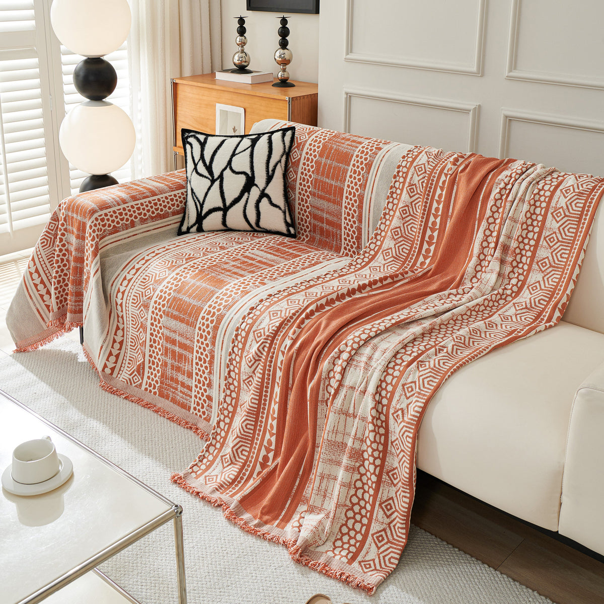 Chenille Sofa Cover Throw Blanket, Boho Geometric Scratch Proof Couch Protector, photo 37 of 40