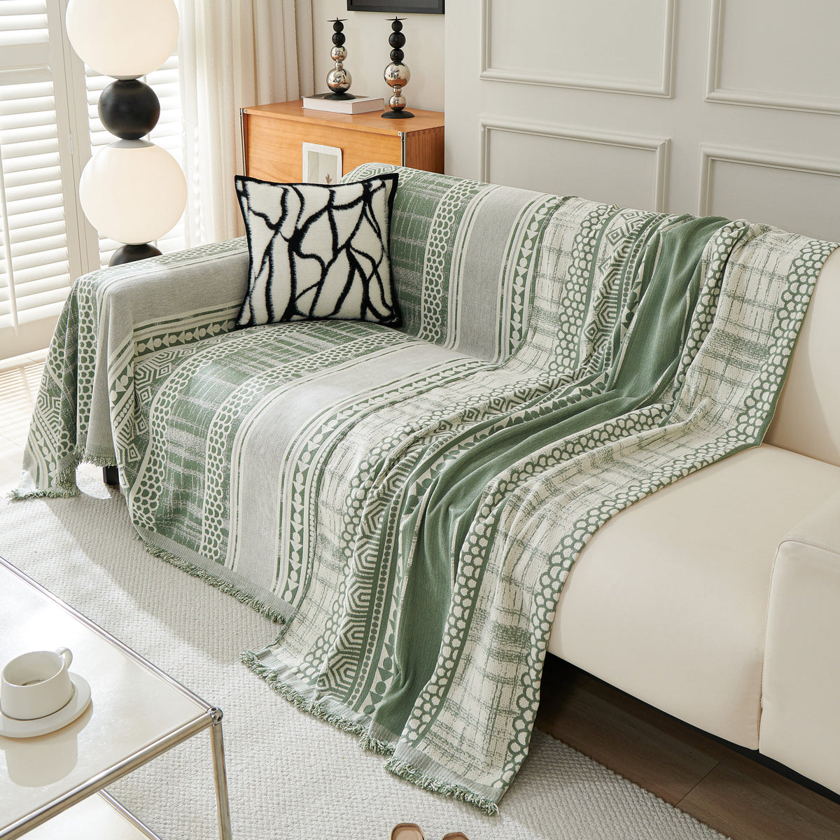 Chenille Sofa Cover Throw Blanket, Boho Geometric Scratch Proof Couch Protector, photo 35 of 40