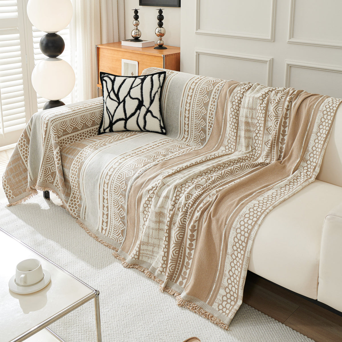 Chenille Sofa Cover Throw Blanket, Boho Geometric Scratch Proof Couch Protector, photo 36 of 40