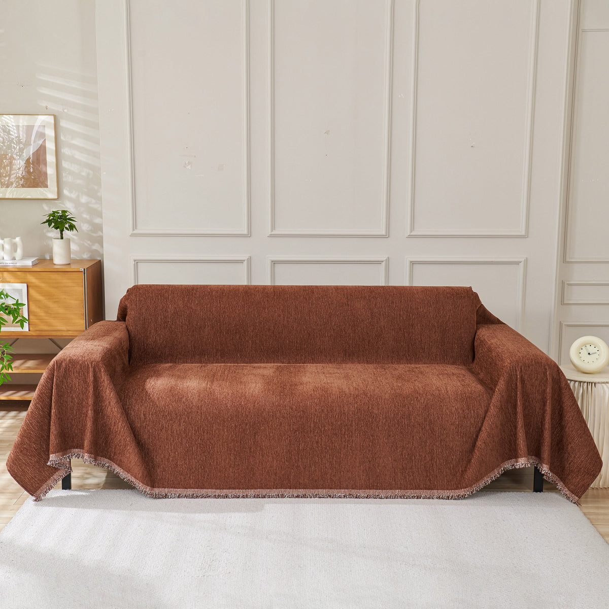 Solid Color Chenille Sofa Throw Blanket, Modern Decor Soft Couch Cover with Fringes, photo 14 of 42