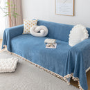 Boho Herringbone Sofa Throw Blanket with Pom Pom Tassels Stylish Furniture Slipcover