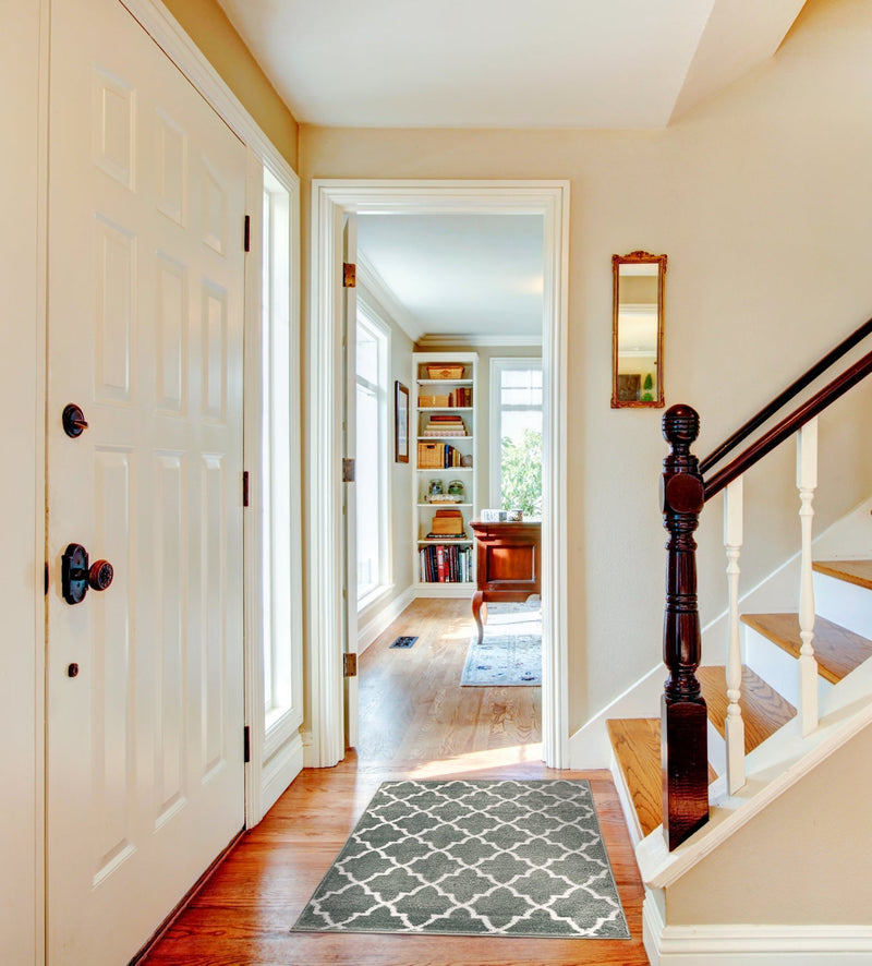 Sussex Home, Landing Rug, Slip Resistant Indoor Carpets Includes Adhesive Tape 2' x 3'-Trellisville Collection | Teal&White