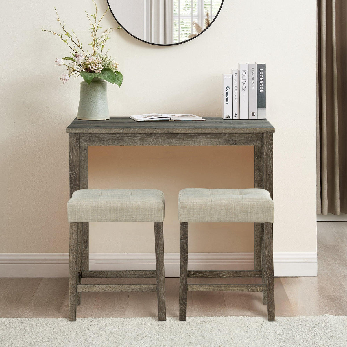 1 Traditional Breakfast Dining Table Set with 2 Stools for Apartment, photo 13 of 14