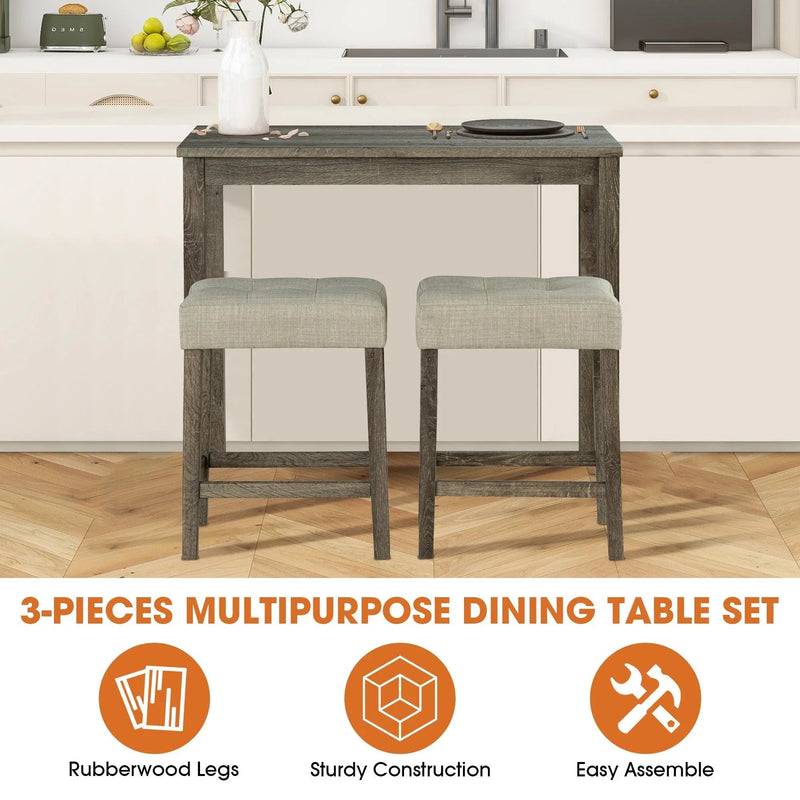1 Traditional Breakfast Dining Table Set with 2 Stools for Apartment, photo 6 of 14