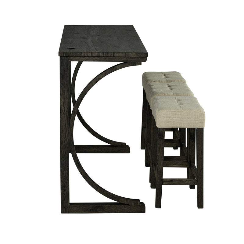 59" Rustic Dining&Bar Table Set with 3 Stools for Apartment, USB-A & USB-C Charging Ports