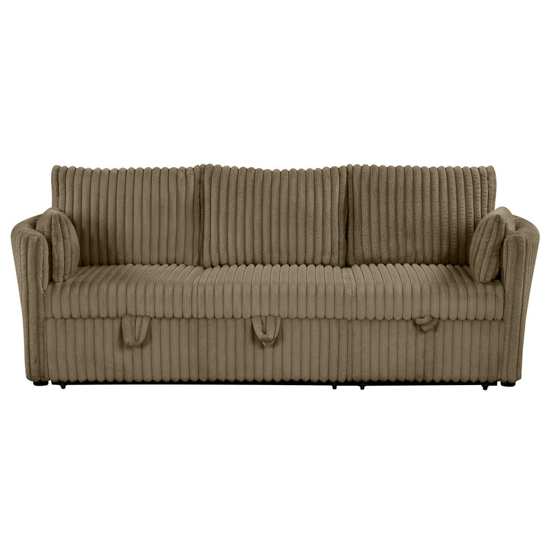 Brown Faux Fur Oversized Convertible Sleeper Sectional Sofa Couch Daybed and Chair Pull Out with 2 Pillows, USB Charging Ports for Living Room