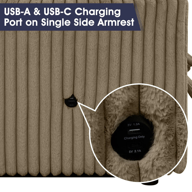 Brown Faux Fur Oversized Convertible Sleeper Sectional Sofa Couch Daybed and Chair Pull Out with 2 Pillows, USB Charging Ports for Living Room