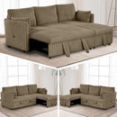 Brown Faux Fur Oversized Convertible Sleeper Sectional Sofa Couch Daybed and Chair Pull Out with 2 Pillows, USB Charging Ports for Living Room