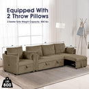 Brown Faux Fur Oversized Convertible Sleeper Sectional Sofa Couch Daybed and Chair Pull Out with 2 Pillows, USB Charging Ports for Living Room