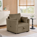 Brown Faux Fur Oversized Convertible Sleeper Sectional Sofa Couch Daybed and Chair Pull Out with 2 Pillows, USB Charging Ports for Living Room