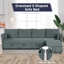 Dark Gray Faux Fur Oversized Convertible Sleeper Sectional Sofa Couch Daybed and Chair Pull Out with 2 Pillows, USB Charging Ports for Living Room