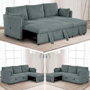 Dark Gray Faux Fur Oversized Convertible Sleeper Sectional Sofa Couch Daybed and Chair Pull Out with 2 Pillows, USB Charging Ports for Living Room