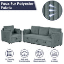 Dark Gray Faux Fur Oversized Convertible Sleeper Sectional Sofa Couch Daybed and Chair Pull Out with 2 Pillows, USB Charging Ports for Living Room