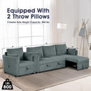 Dark Gray Faux Fur Oversized Convertible Sleeper Sectional Sofa Couch Daybed and Chair Pull Out with 2 Pillows, USB Charging Ports for Living Room