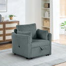 Dark Gray Faux Fur Oversized Convertible Sleeper Sectional Sofa Couch Daybed and Chair Pull Out with 2 Pillows, USB Charging Ports for Living Room