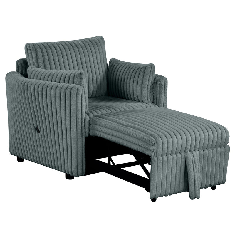 Dark Gray Faux Fur Oversized Convertible Sleeper Sectional Sofa Couch Daybed and Chair Pull Out with 2 Pillows, USB Charging Ports for Living Room