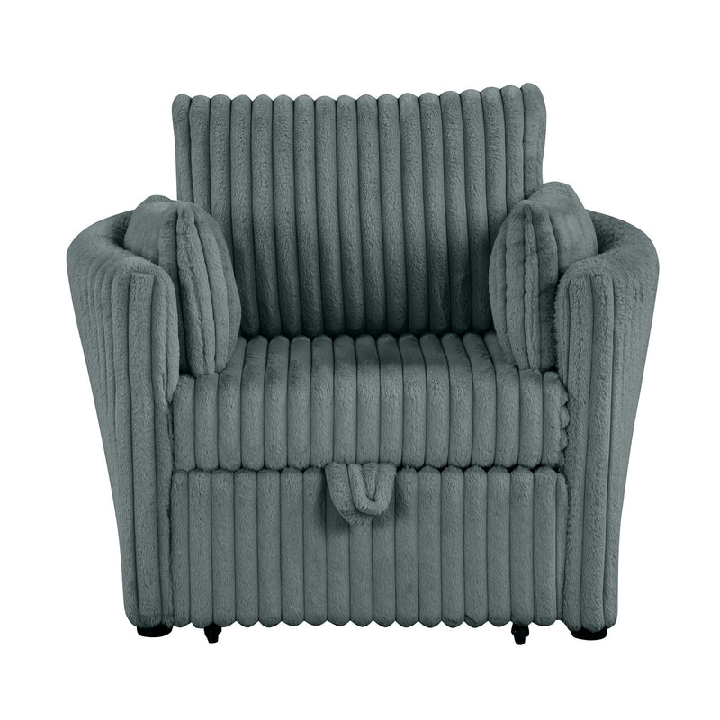 Dark Gray Faux Fur Oversized Convertible Sleeper Sectional Sofa Couch Daybed and Chair Pull Out with 2 Pillows, USB Charging Ports for Living Room