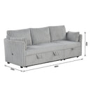 Light Gray Faux Fur Oversized Convertible Sleeper Sectional Sofa Couch Daybed and Chair Pull Out with 2 Pillows, USB Charging Ports for Living Room