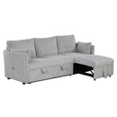 Light Gray Faux Fur Oversized Convertible Sleeper Sectional Sofa Couch Daybed and Chair Pull Out with 2 Pillows, USB Charging Ports for Living Room