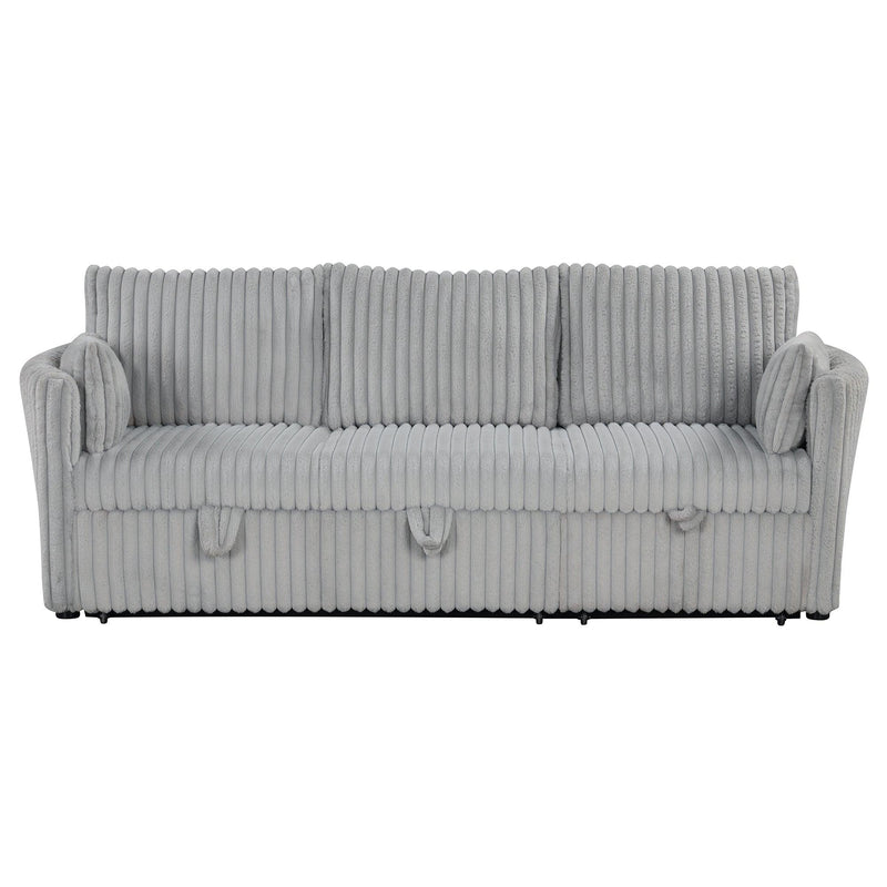 Light Gray Faux Fur Oversized Convertible Sleeper Sectional Sofa Couch Daybed and Chair Pull Out with 2 Pillows, USB Charging Ports for Living Room