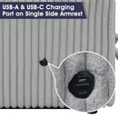 Light Gray Faux Fur Oversized Convertible Sleeper Sectional Sofa Couch Daybed and Chair Pull Out with 2 Pillows, USB Charging Ports for Living Room