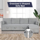 Light Gray Faux Fur Oversized Convertible Sleeper Sectional Sofa Couch Daybed and Chair Pull Out with 2 Pillows, USB Charging Ports for Living Room
