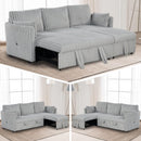 Light Gray Faux Fur Oversized Convertible Sleeper Sectional Sofa Couch Daybed and Chair Pull Out with 2 Pillows, USB Charging Ports for Living Room