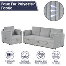 Light Gray Faux Fur Oversized Convertible Sleeper Sectional Sofa Couch Daybed and Chair Pull Out with 2 Pillows, USB Charging Ports for Living Room