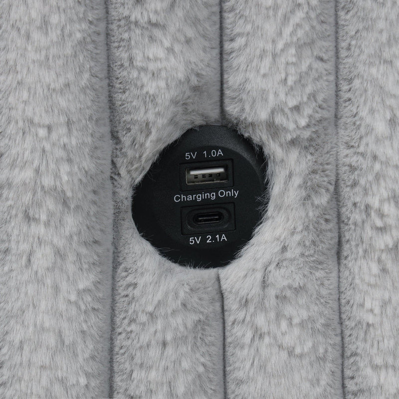 Light Gray Faux Fur Oversized Convertible Sleeper Sectional Sofa Couch Daybed and Chair Pull Out with 2 Pillows, USB Charging Ports for Living Room