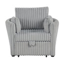 Light Gray Faux Fur Oversized Convertible Sleeper Sectional Sofa Couch Daybed and Chair Pull Out with 2 Pillows, USB Charging Ports for Living Room