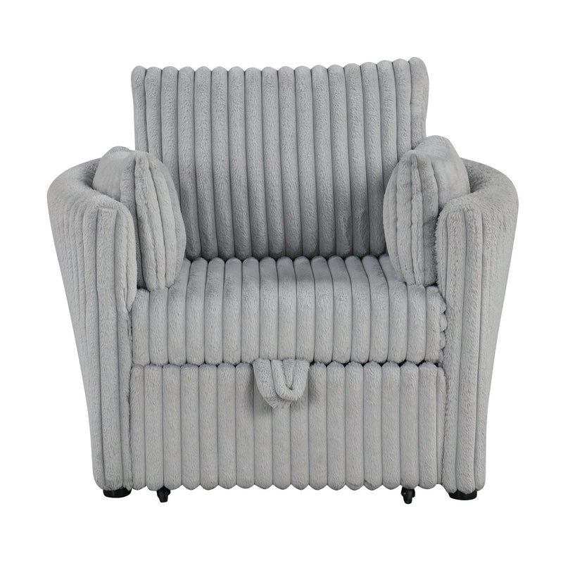 Light Gray Faux Fur Oversized Convertible Sleeper Sectional Sofa Couch Daybed and Chair Pull Out with 2 Pillows, USB Charging Ports for Living Room