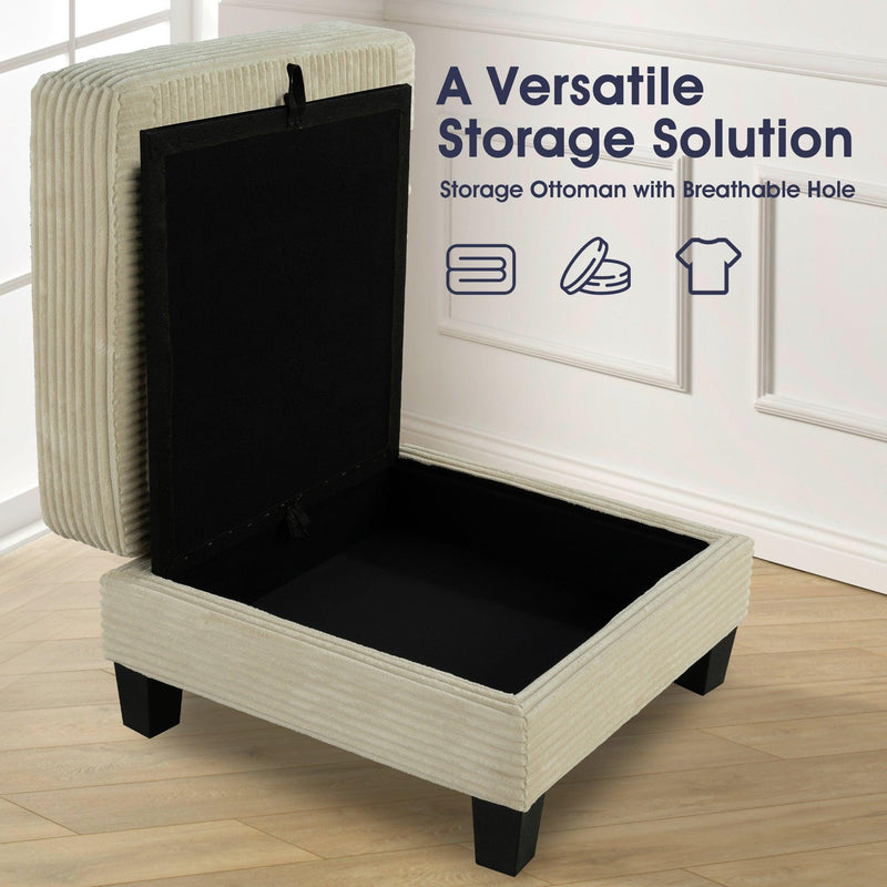 Beige 3 Piece Set Comfy Sofa Couch 3-Seater & Loveseat Sofa with Storage Ottoman with USB