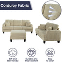 Beige 3 Piece Set Comfy Sofa Couch 3-Seater & Loveseat Sofa with Storage Ottoman with USB