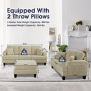 Beige 3 Piece Set Comfy Sofa Couch 3-Seater & Loveseat Sofa with Storage Ottoman with USB