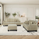 Beige 3 Piece Set Comfy Sofa Couch 3-Seater & Loveseat Sofa with Storage Ottoman with USB by ParrotUncle