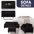 Black 3 Piece Set Comfy Sofa Couch 3-Seater & Loveseat Sofa with Storage Ottoman for Living Room with USB, Side Pockets, Pillows included