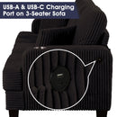 Black 3 Piece Set Comfy Sofa Couch 3-Seater & Loveseat Sofa with Storage Ottoman for Living Room with USB, Side Pockets, Pillows included